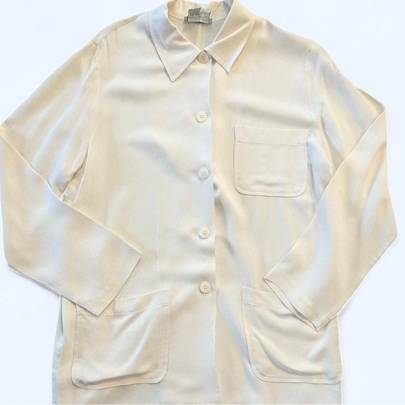 Ann Taylor Tops - Vintage 100% Silk Ann Taylor Striped Cream Button-Down Blouse Size M